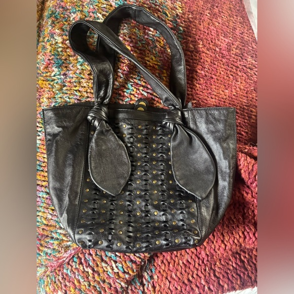 Frye Like New Jade Elegant Black Studded Tote Bag - Picture 3 of 11